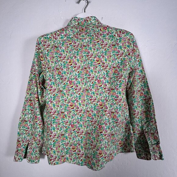 Lands' End Womens Floral No Iron Supima Cotton Button-Down Shirt Size 6 Green - Picture 2 of 7